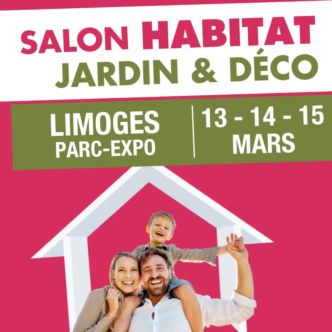 Salon Habitat, Jardin & Déco Limoges 2026 promotional image representing the home design, garden, and décor trade fair in Limoges, France