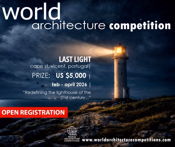 Last Light International Architecture Competition 2026 promotional image showing conceptual architectural lighting and event title