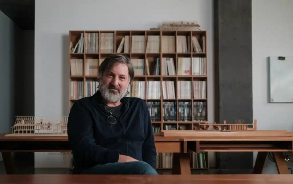 Portrait of Chilean architect Smiljan Radić Clarke in his studio, winner of the Pritzker Prize 2026.