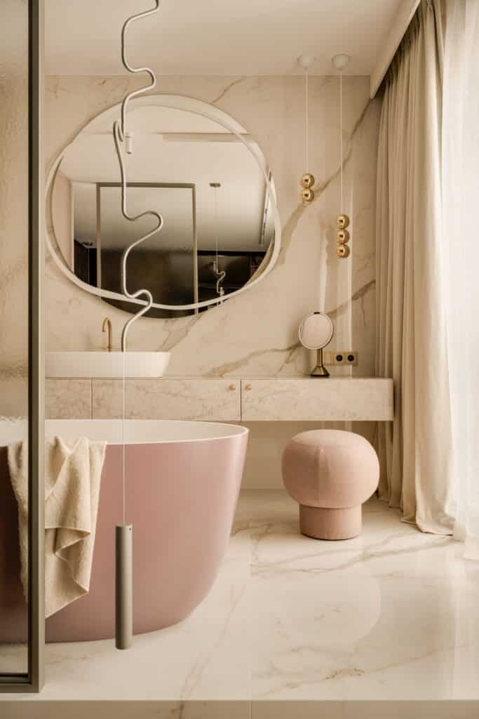 Contemporary apartment interior in Artistic Powiśle project by modeko.studio highlighting minimalist design and gallery like art display.