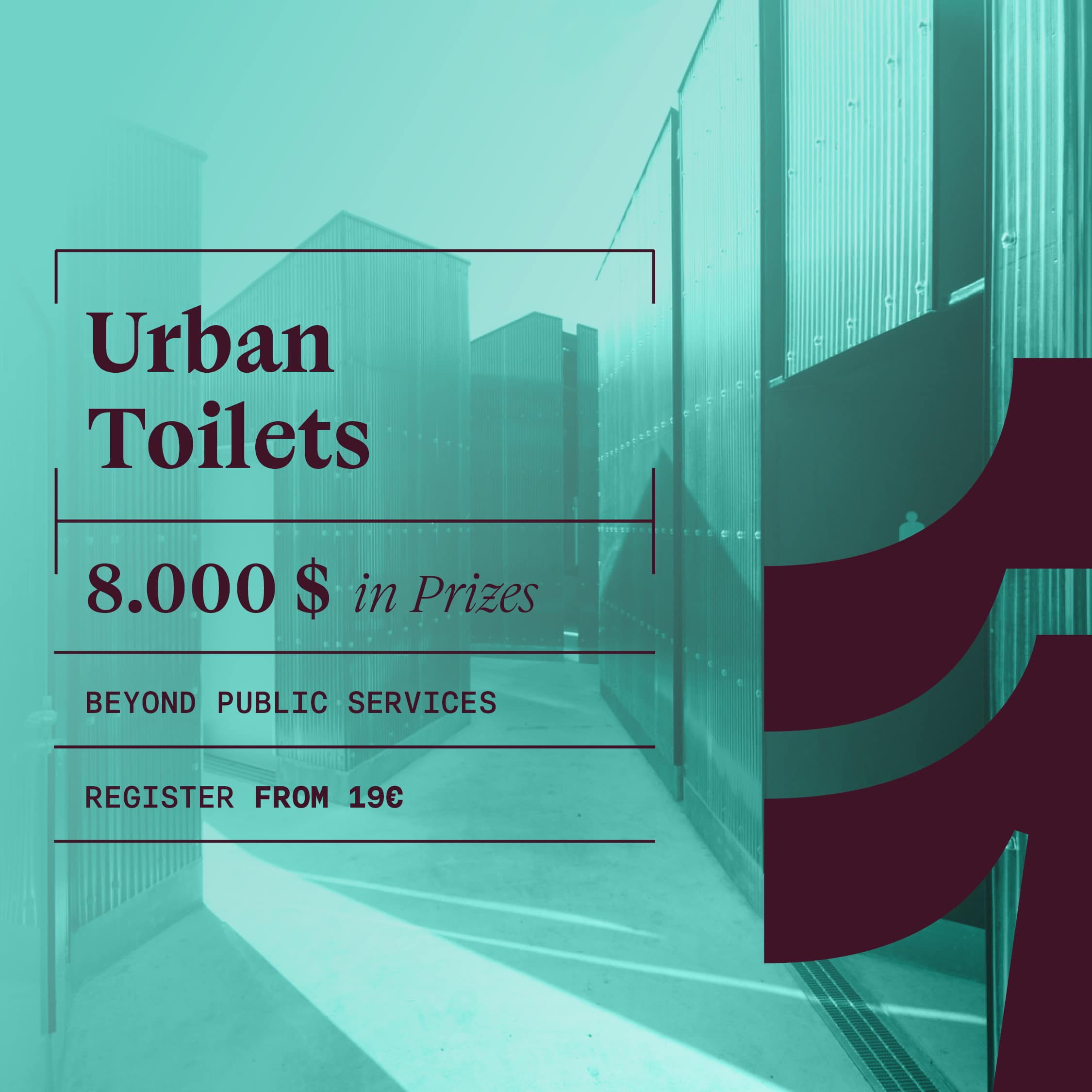 Urban Toilets Competition 2026 promotional graphic inviting architects and designers to propose innovative public toilet designs for cities.
