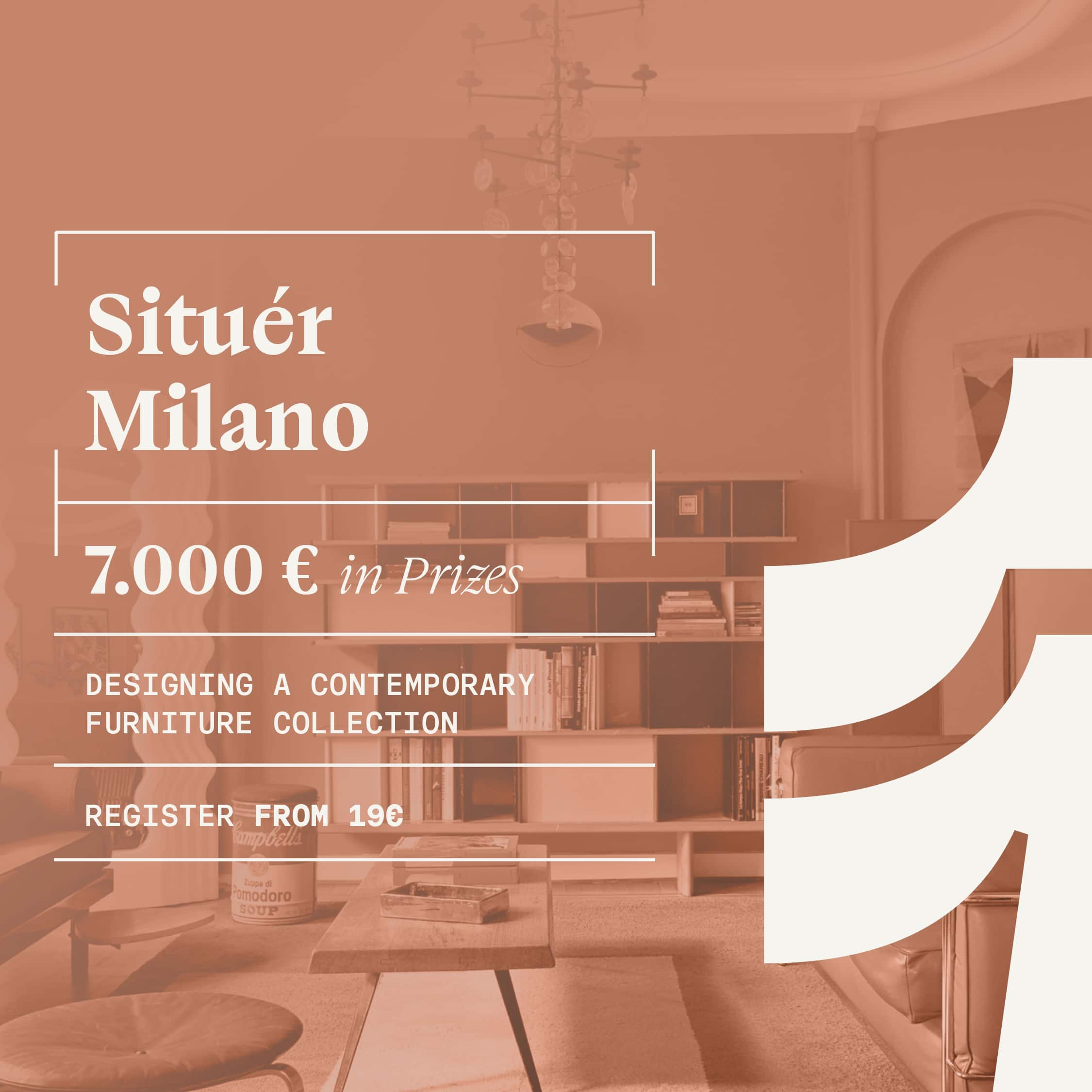 SIT Situér Milano Competition 2026 promotional graphic inviting designers to create a coordinated furniture collection of three elements.