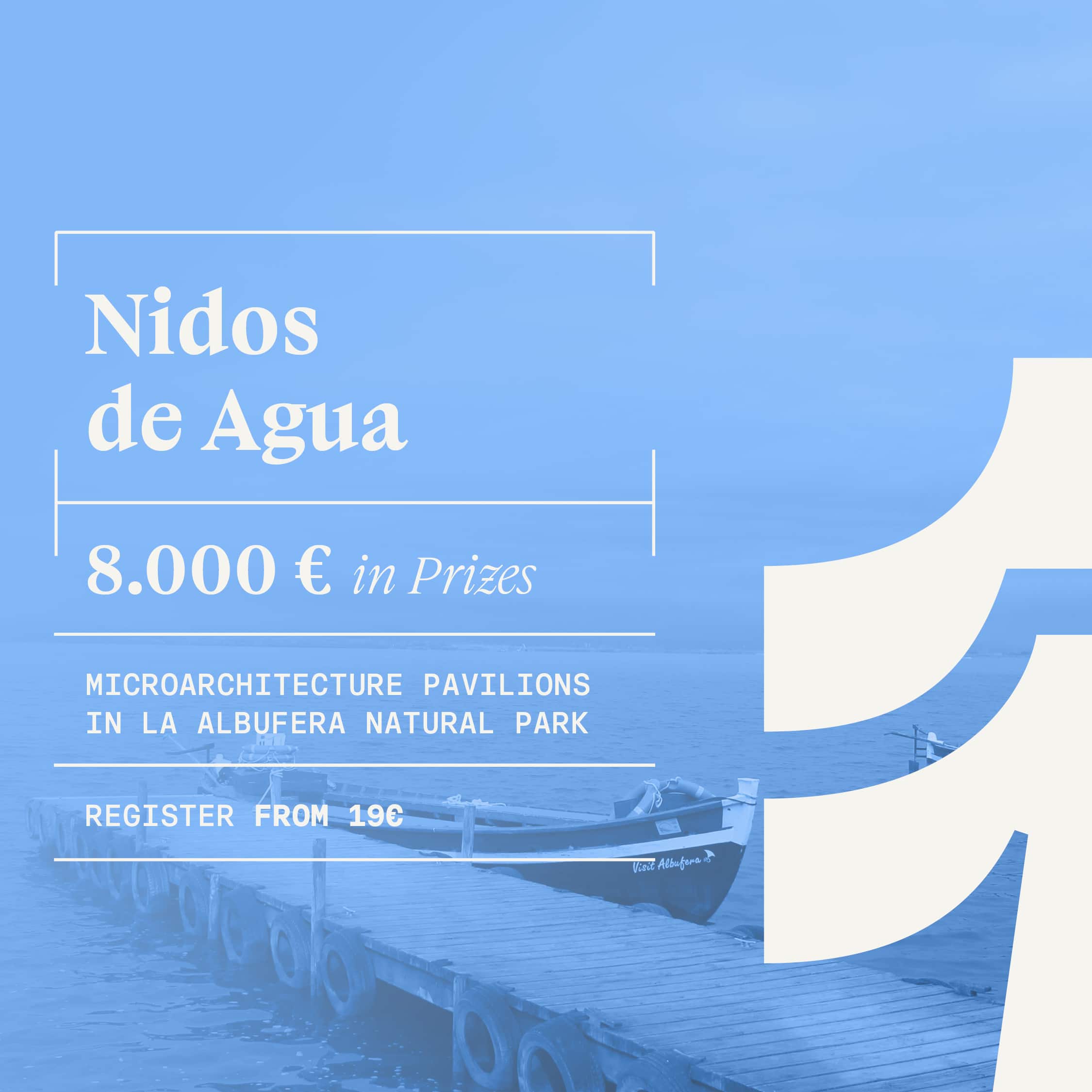 NIDOS DE AGUA Competition 2026 promotional graphic inviting architectural and landscape design proposals inspired by water habitats.
