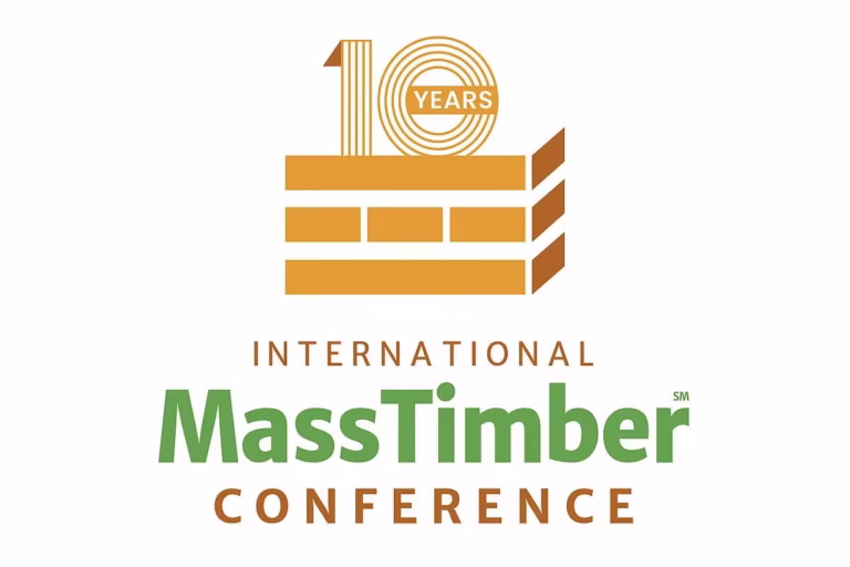 International Mass Timber Conference 2026 promotional image highlighting engineered wood construction and timber architecture