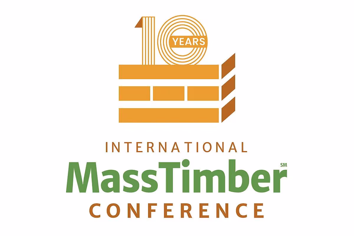 International Mass Timber Conference 2026 promotional image highlighting engineered wood construction and timber architecture