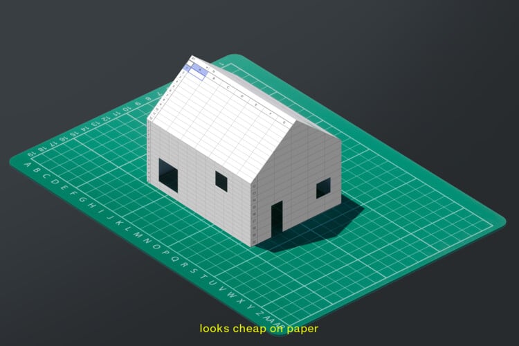 Curatorial visual for TAB 2026 exploring the concept of “cheapness” in architecture through experimental collage and cost-driven spatial representation.