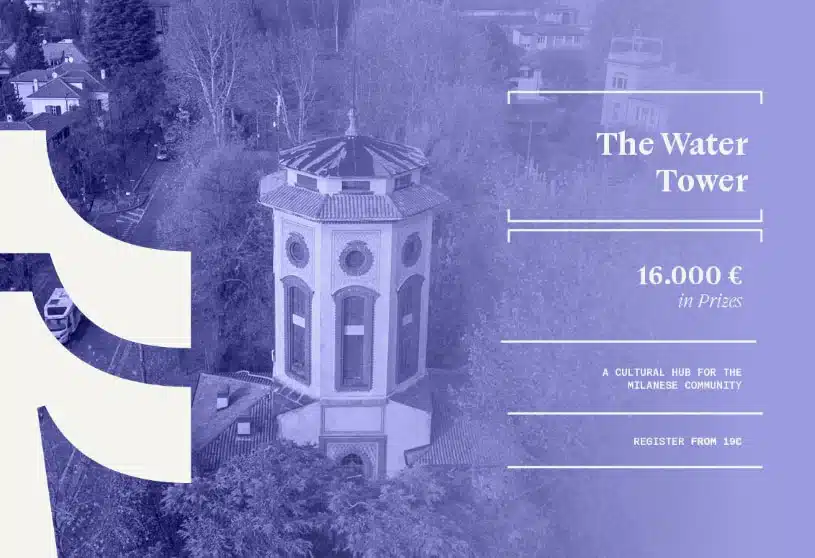 THE WATER TOWER Competition 2026 promotional image showing architectural design concept and event branding