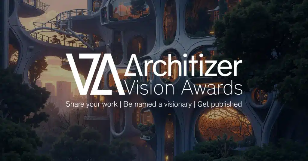 Architizer Vision Awards 2026 promotional image featuring the winning visual project &ldquo;Symbiotic Aesthetics&rdquo; by FTG Studio.