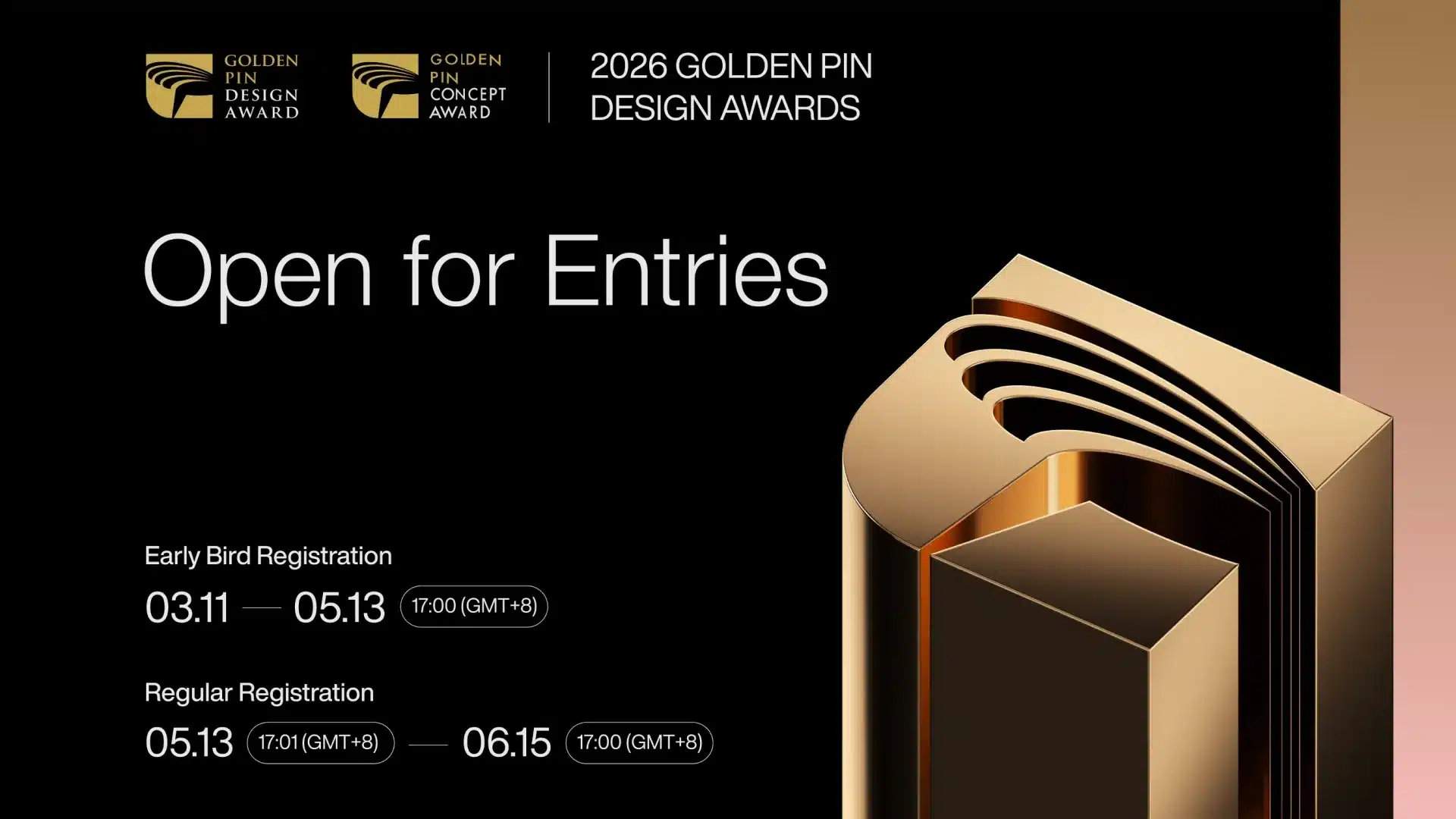 Golden Pin Design Award 2026 showcasing innovative projects across product, communication, spatial, and integrated design categories.