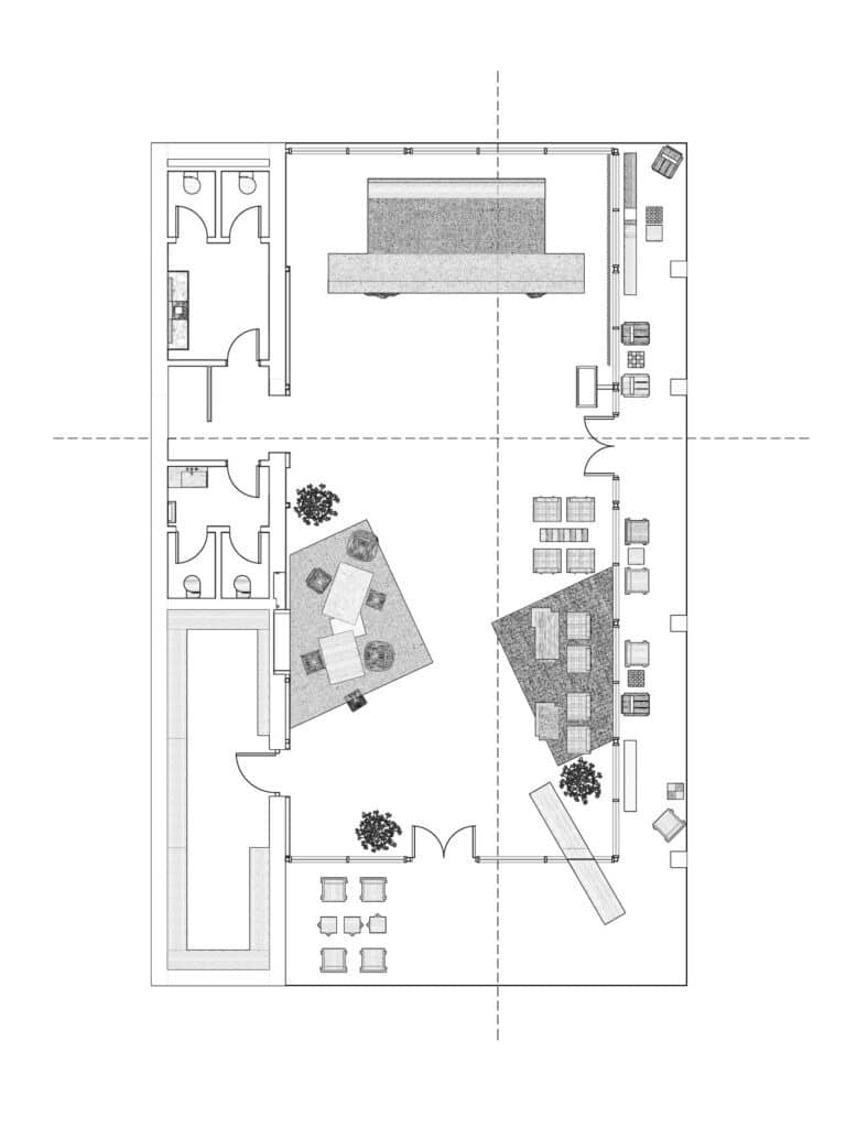 Architectural floor plan of the Lopota reception and lounge area showing furniture layout.
