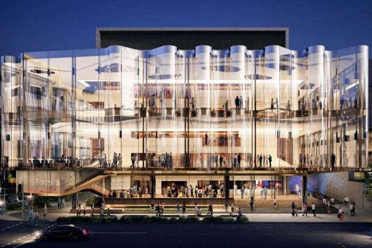 Architectural rendering of a cultural building presented in a lecture on design and cultural transformation, highlighting the relationship between architecture and public life.