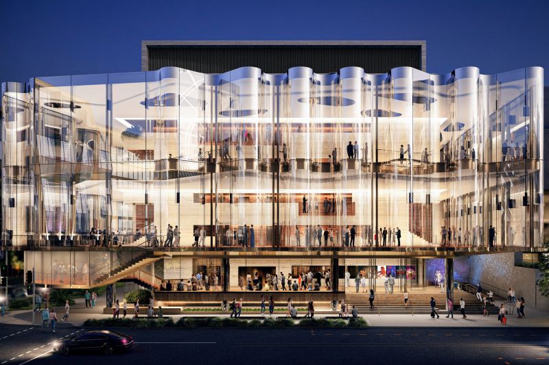 Architectural rendering of a cultural building presented in a lecture on design and cultural transformation, highlighting the relationship between architecture and public life.