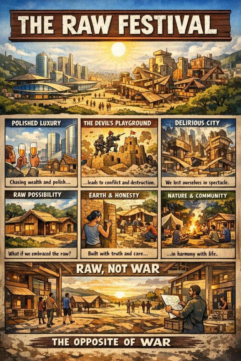 Promotional poster for The RAW Festival: Better Raw Than War 2026 international architecture and design festival.