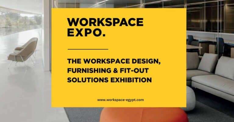 Workspace Expo Egypt showcasing office interiors, furniture, and smart workplace technologies within a large exhibition environment.