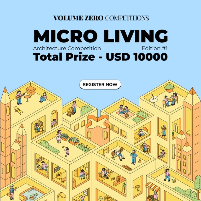 Micro Living 2026 architecture competition poster promoting innovative compact housing design and future urban living solutions