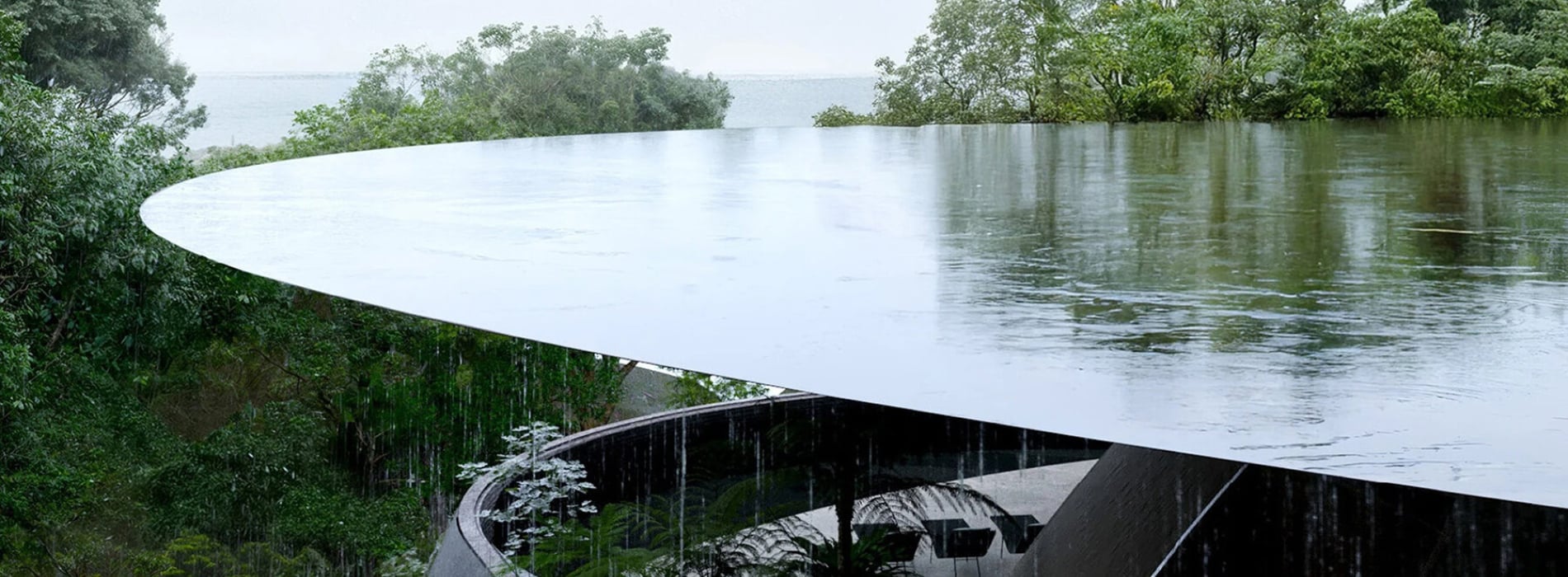 Large concave roof collecting water in Rain Architecture design