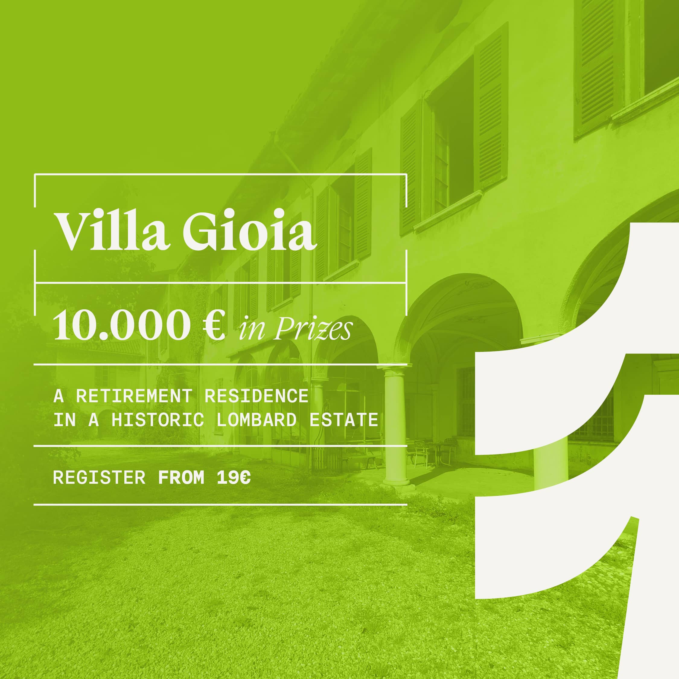 Villa Gioia Competition 2026 promotional poster inviting architects to transform a historic Italian estate into a contemporary retirement residence