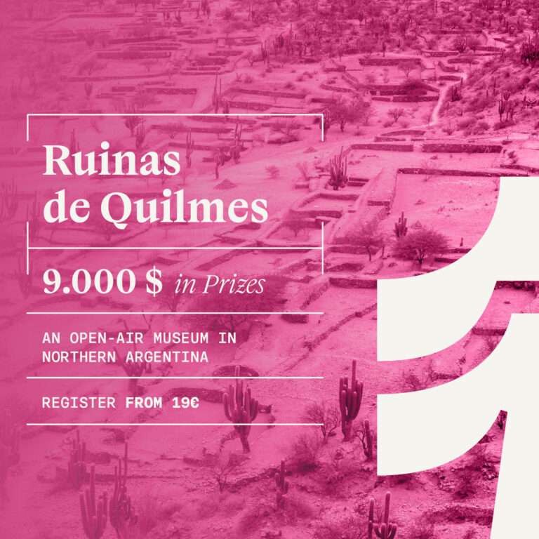 Ruinas de Quilmes Competition 2026 promotional poster inviting architects to transform Argentina’s sacred archaeological site into an open air museum and visitor experience