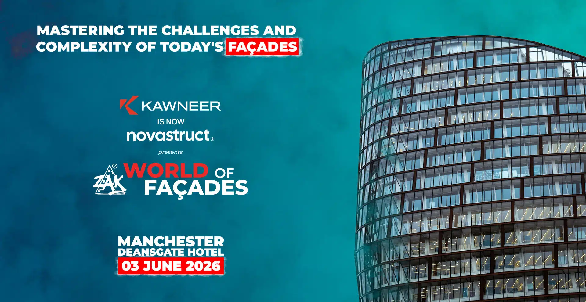 Zak World of Façades Manchester 2026 conference featuring façade engineering presentations, industry professionals, and building envelope innovations.