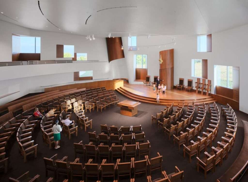Metal synagogue addition Congregation Beth Shalom corrugated Galvalume exterior Kansas