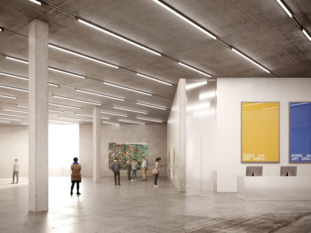 Dongjak Art Space underground concrete exhibition hall interior Seoul