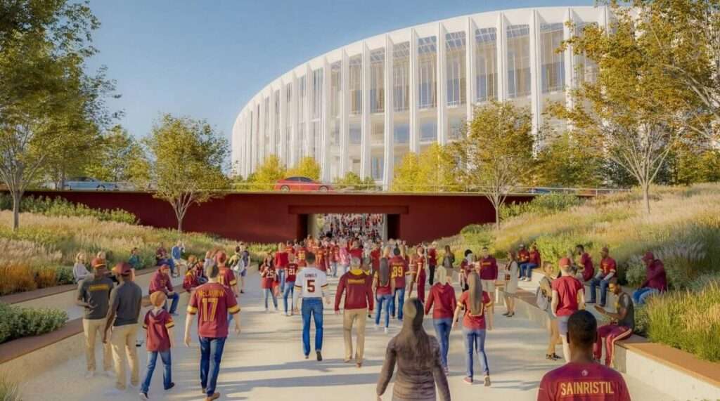 Washington Commanders stadium landscape promenade with stepped seating