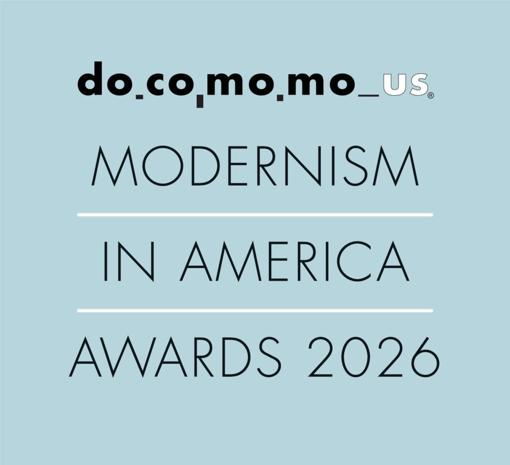 Modernism in America Awards promotional image highlighting preservation excellence in modern architecture by Docomomo US