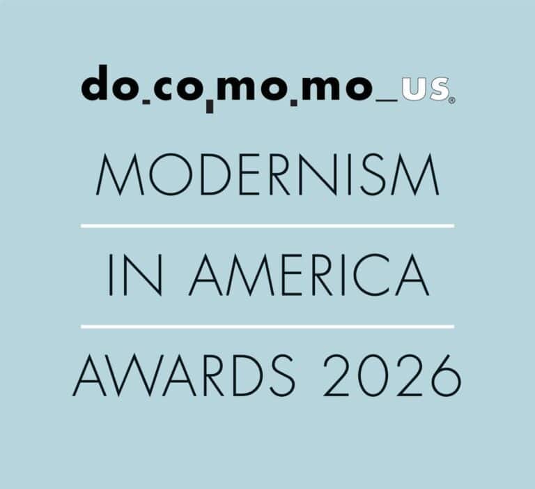 Modernism in America Awards promotional image highlighting preservation excellence in modern architecture by Docomomo US
