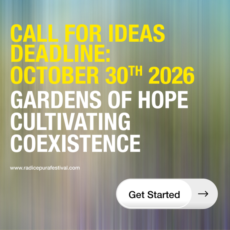 Radicepura Garden Festival 2026 Call for Ideas promotional poster inviting landscape designers and creatives to develop gardens of hope in Sicily