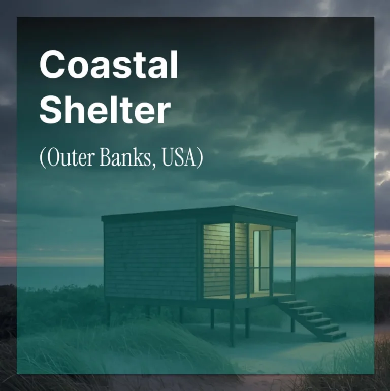 Coastal Shelter architecture competition promotional poster highlighting resilient seaside housing design and climate responsive coastal living concepts