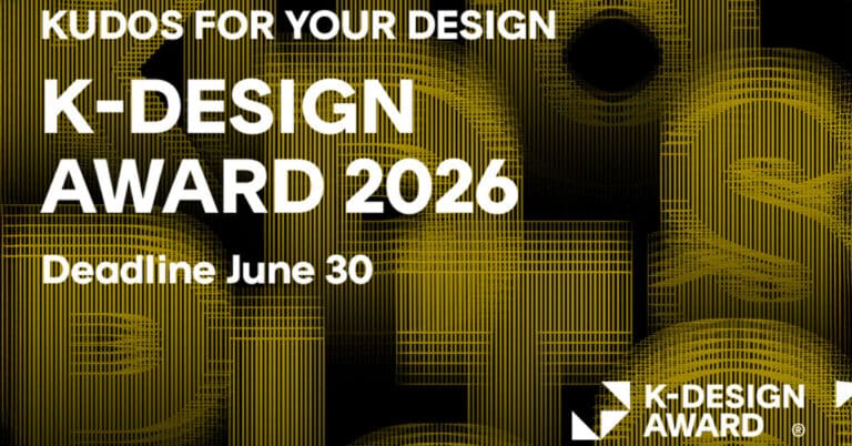 K Design Award 2026 official promotional banner highlighting international design competition for product, communication, and spatial design excellence