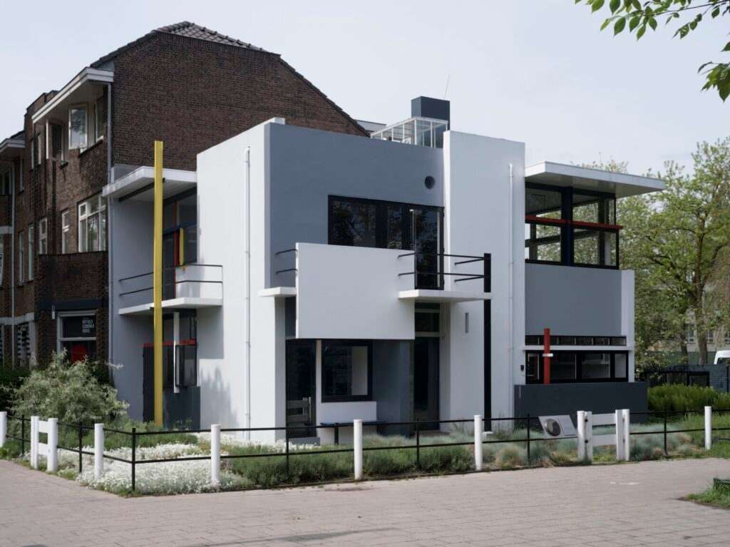 Gerrit Rietveld Wealth of Sobriety exhibition image at the Center for Architecture featuring modernist residential design, geometric interiors, and Dutch architectural heritage