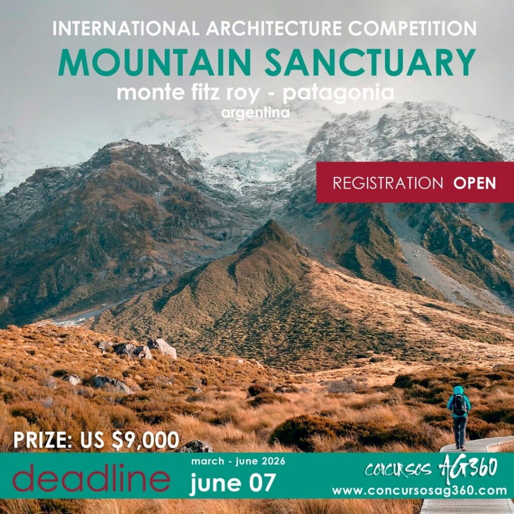 AG360 architecture competition poster featuring a bold square graphic layout presenting the call for entries.