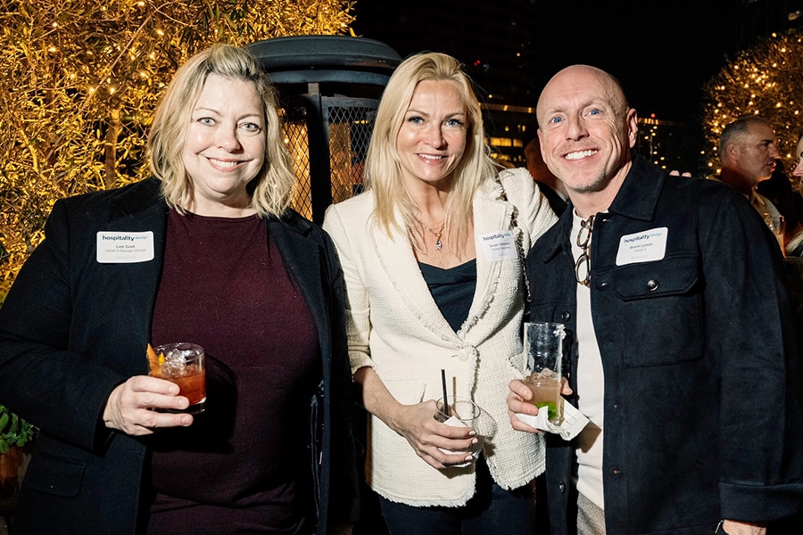 Hospitality Design CitySCENE Chicago 2026 networking event featuring designers, architects, and industry professionals in a social lounge setting.