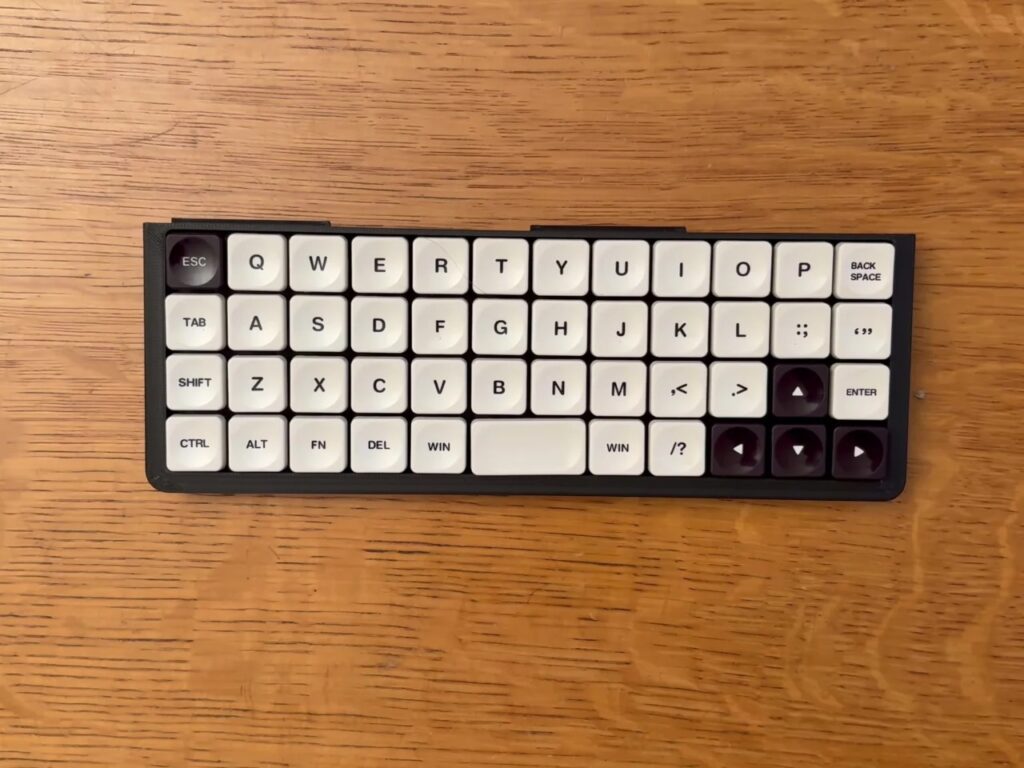 Detailed shot of the 47-key mechanical orthilinear keyboard module for the Bee Write Back device.