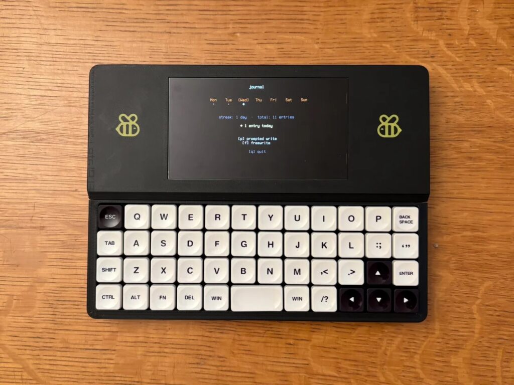 The Bee Write Back screen showing the "Journal" interface with a writing streak and entry options.