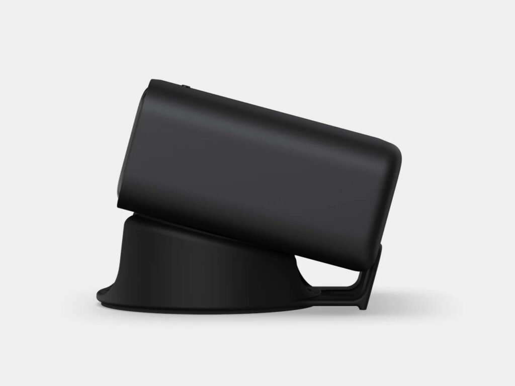 Side profile of Satechi ChargeView 140W tilted in its desktop stand.