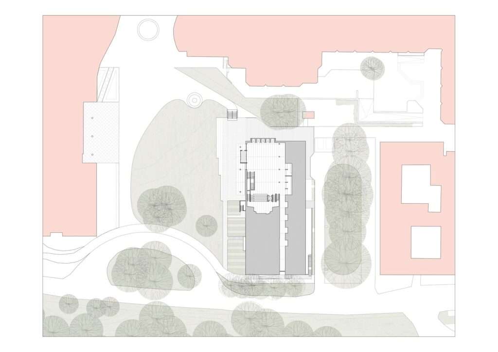 Architectural site plan of the University of Limerick Student Centre showing the building footprint and surrounding landscape.
