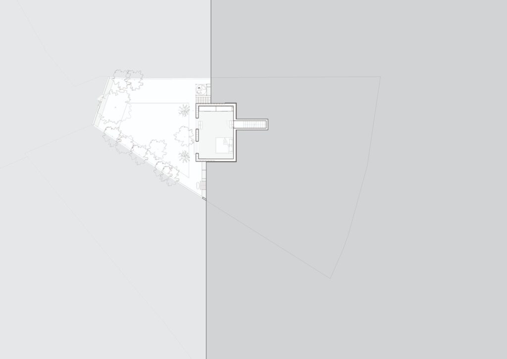 Architectural floor plan of the basement level showing the garden area and independent studio space.