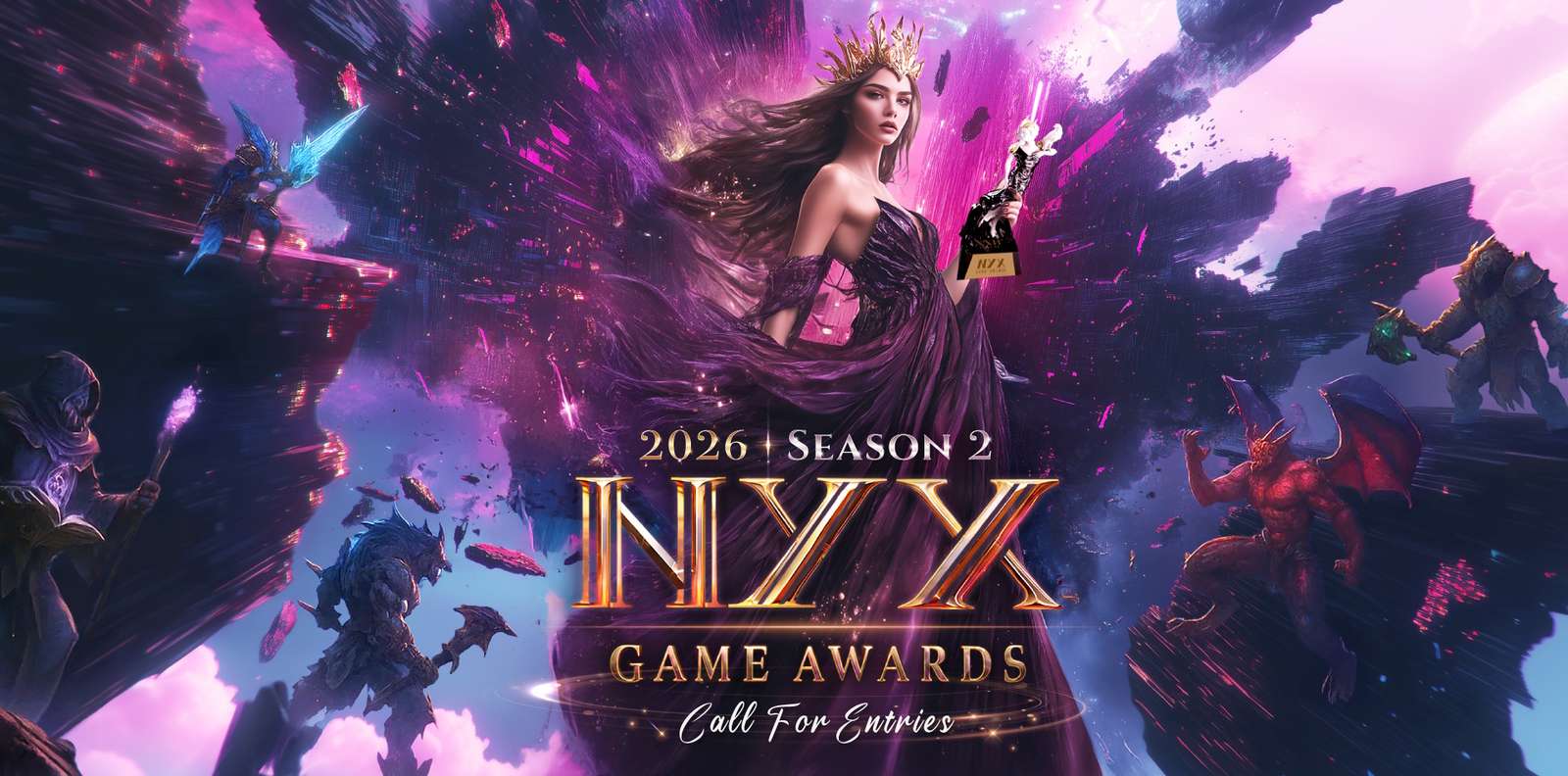 NYX Game Awards 2026 promotional banner celebrating excellence in video game design, interactive entertainment, and creative innovation across the global gaming industry