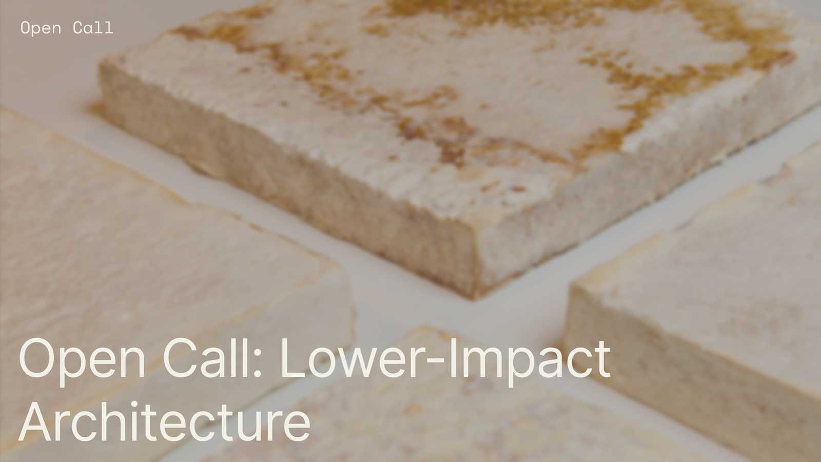 Promotional graphic for Revalu Open Call for Lower-Impact Architecture 2026, highlighting sustainable architecture and low-impact building materials.
