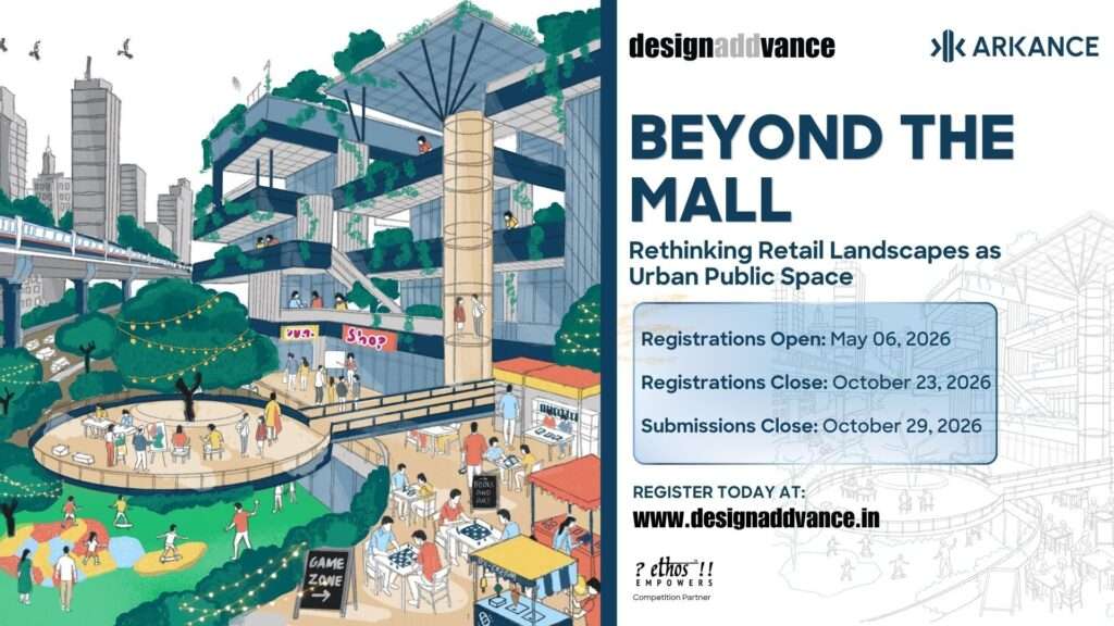 Designaddvance 2026 competition banner promoting architectural innovation, digital design thinking, and student led sustainable design solutions in India
