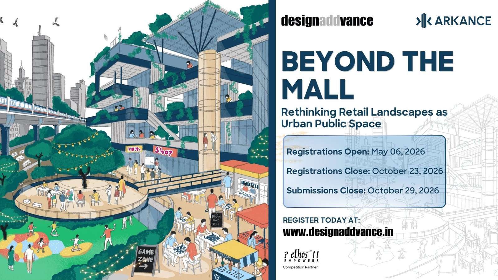 Designaddvance 2026 competition banner promoting architectural innovation, digital design thinking, and student led sustainable design solutions in India