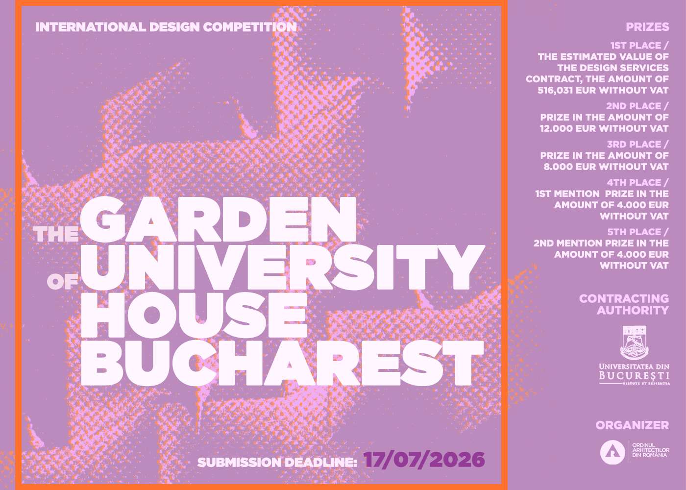 The Garden of University House Bucharest competition rendering showing historic garden restoration, adaptive reuse, and cultural landscape regeneration in central Bucharest
