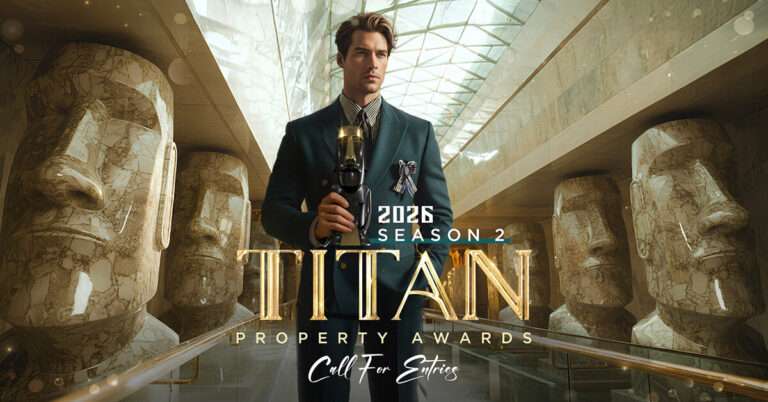 TITAN Property Awards 2026 promotional banner highlighting global excellence in architecture, interior design, real estate, and urban development