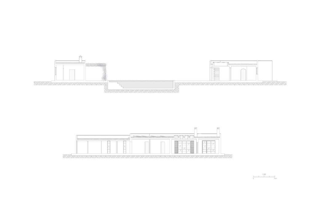 Architectural sections of Villa Normanni, demonstrating the construction levels and roof design.