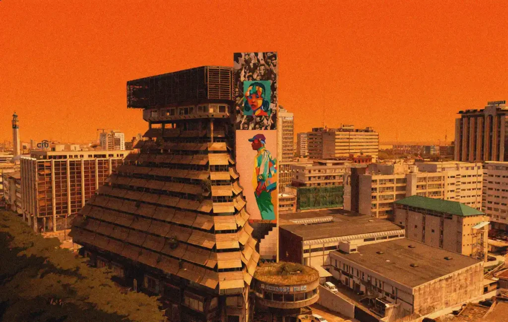 La Pyramide architecture competition poster featuring the iconic brutalist landmark in Abidjan, Ivory Coast, and its adaptive reuse design challenge