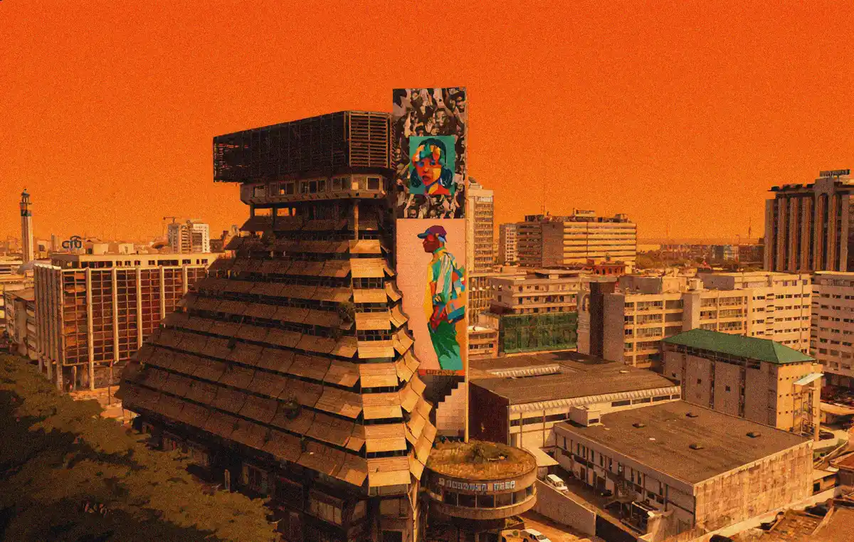 La Pyramide architecture competition poster featuring the iconic brutalist landmark in Abidjan, Ivory Coast, and its adaptive reuse design challenge