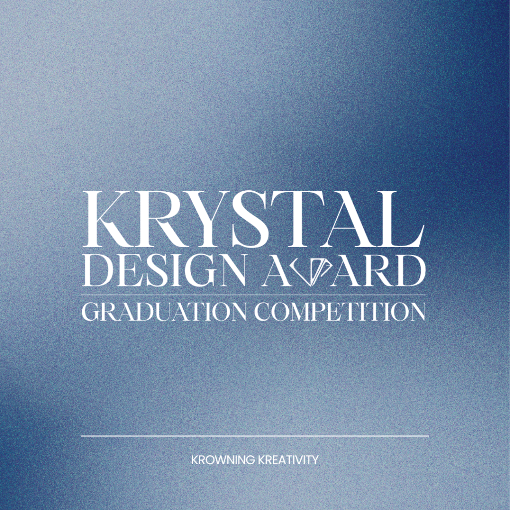 Krystal Design Award Graduation Competition 2026 official poster with blue gradient background and white serif typography.