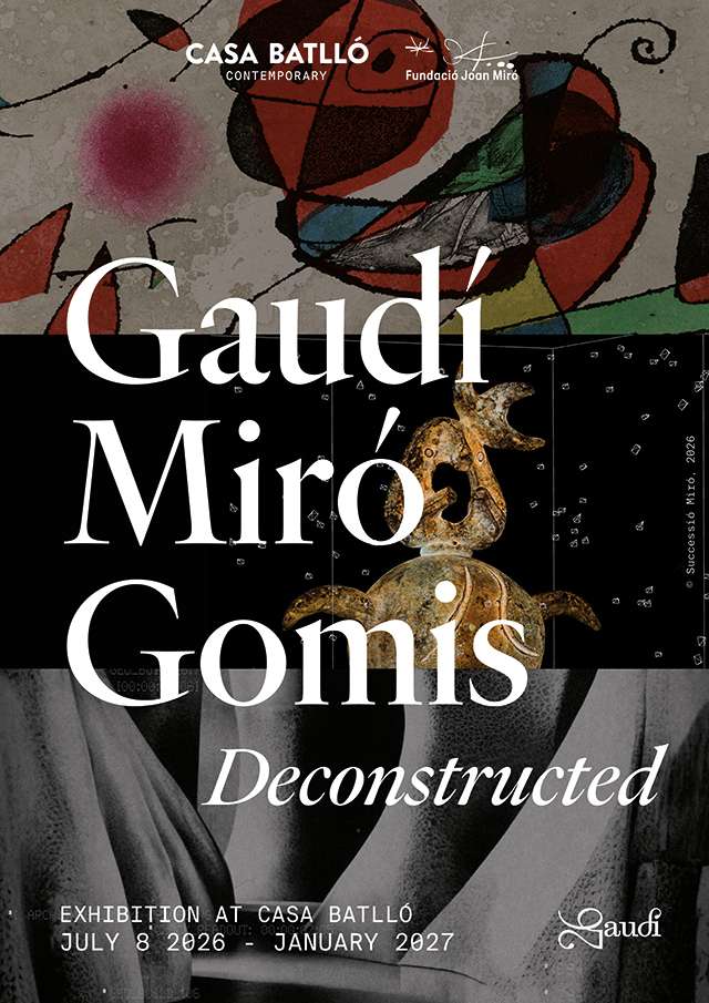 Gaudí–Miró–Gomis Deconstructed exhibition at Casa Batlló Contemporary featuring immersive digital installations combining Catalan modernist art, architecture, and photography